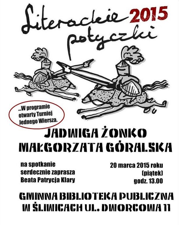 Potyczki Literackie GBP Śliwice 20.03.2015 plakat