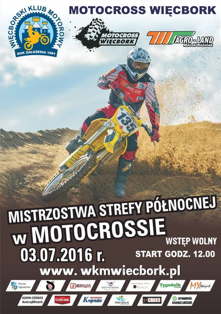 Mistrzostwa Strefy Północnej w Motocrossie Więcbork 3.07.2016 plakat