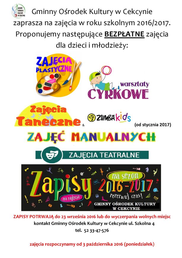 GOK Cekcyn zapisy na zajęcie 09.2016