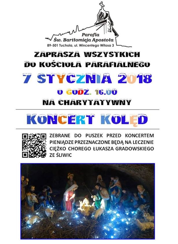 Kkoncert 7.01.2017 na rzecz Łukasza Gradowsiego kościół św. Bartłomieja Tuchola