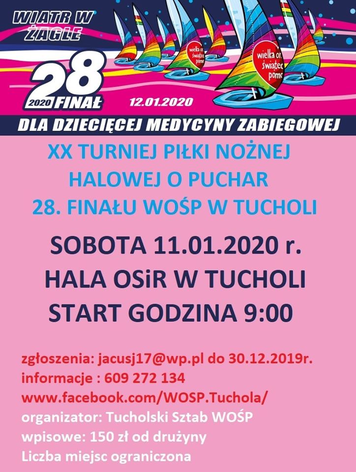 WOŚP Tuchola 2020 turniej piłki halowej plakat