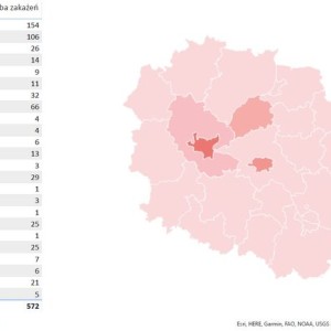 Liczba zakażeń COVID-19 woj. kujawsk-pomorskie 9.05.2020 źródło- WIS Bydgoszcz